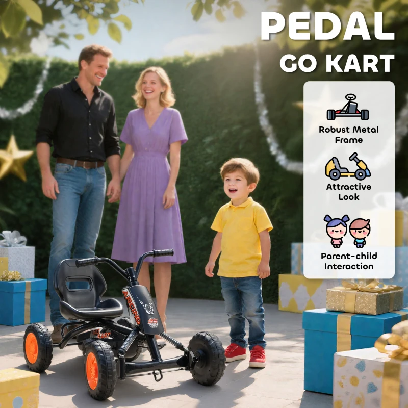 AIYAPLAY Kids Pedal Go Kart with Steel Frame, Sporty Design, for Ages 2-5 Years, Black