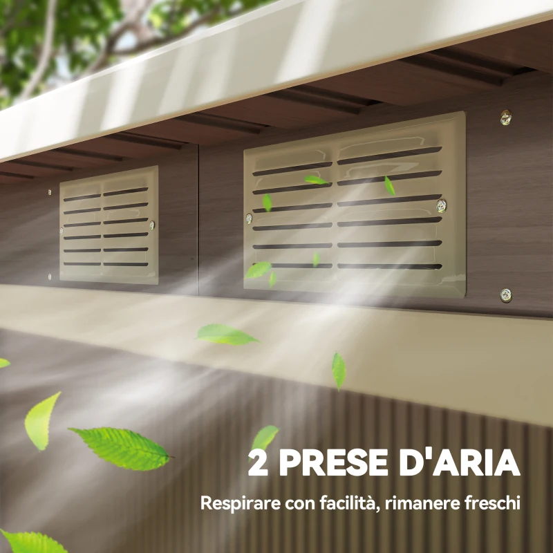 Outsunny Ripostiglio da Giardino in Acciaio con 2 Prese d'Aria e 2 Porte Scorrevoli, 280x130x172 cm, Marrone Legno