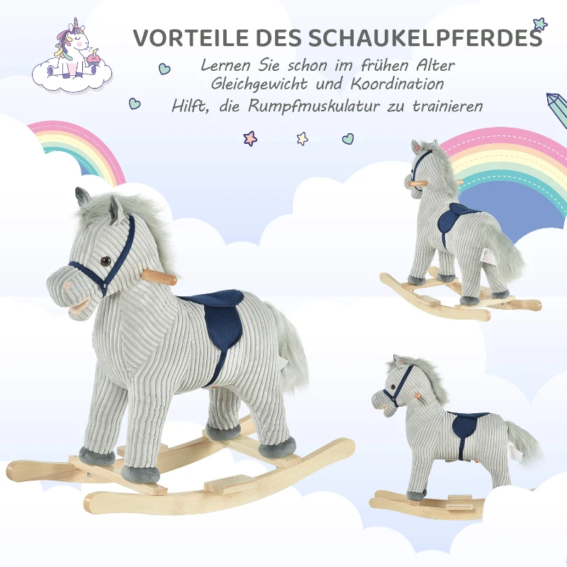 HOMCOM Kinder Schaukel Schaukeltier Schaukelpferd Grau 73 x 35 x 64 cm