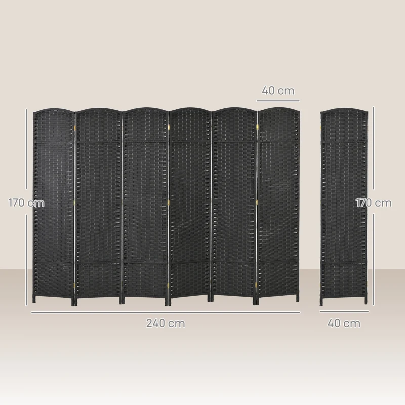 HOMCOM Biombo Separador de Ambientes de 6 Paneles Biombo Plegable 240x170 cm para Salón Dormitorio Oficina Negro