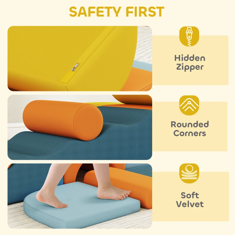 AIYAPLAY 9-Piece Soft Play Set, Kids Soft Play Foam Blocks with Detachable Cover for Climbing and Crawling