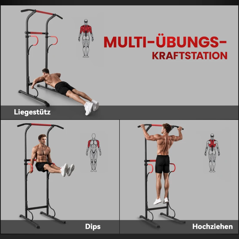 HOMCOM Power Tower höhenverstellbar Dip Station mit Klimmzugstange, Saugnäpfe Kraftstation für Zuhause
