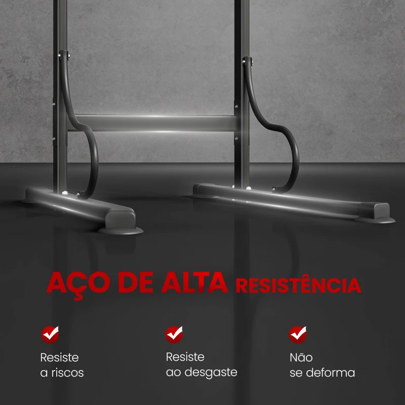HOMCOM Barra de Elevações com Altura Ajustável Estação de Flexões Máquina de Elevações Multifuncional para Treino de Força 98x84x171-219 cm Preto