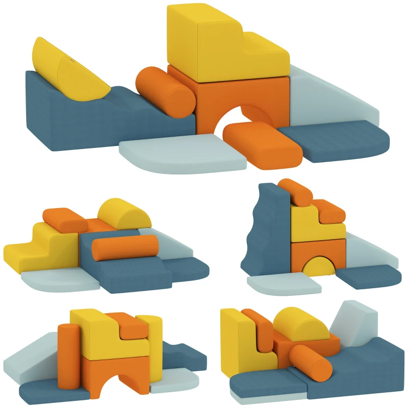 AIYAPLAY 9-Piece Soft Play Set, Kids Soft Play Foam Blocks with Detachable Cover for Climbing and Crawling