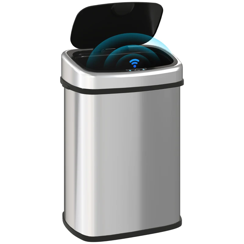 HOMCOM Pattumiera Cestino Bidone con Coperchio a Sensore ad Infrarossi per Cucina Bagno Capacità 58L in Acciaio ABS 40.9 × 28.9 × 68cm