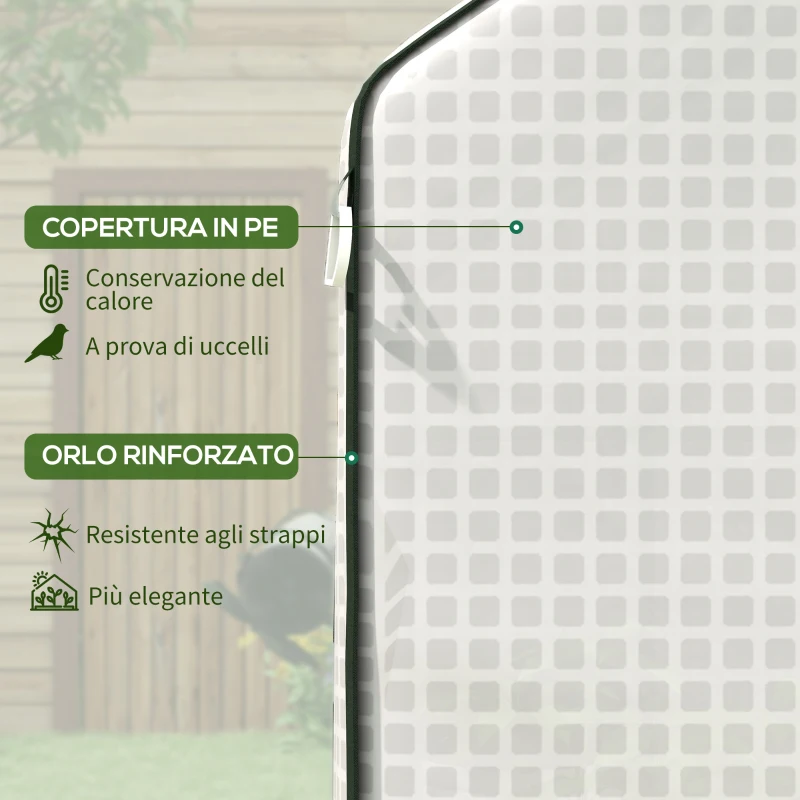 Outsunny Copertura PE per Serra da Giardino con Porta a Cerniera e Finestre, 140x143x190cm, Bianco