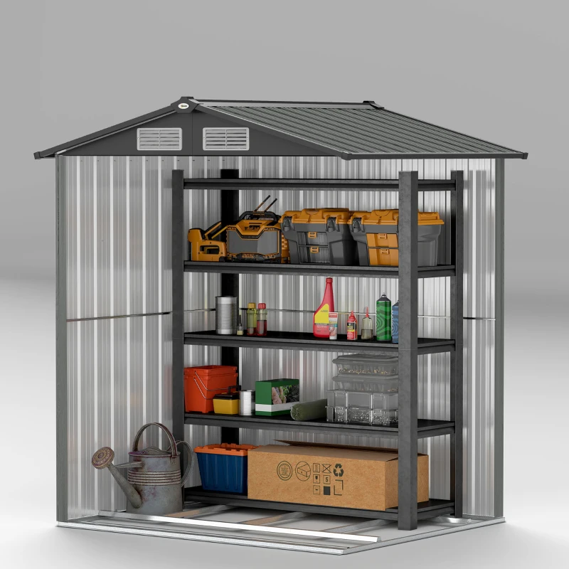 Outsunny 4.3 x 5ft Outdoor Garden Storage Shed - Grey Wood Effect