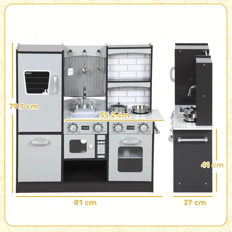 AIYAPLAY Cucina Giocattolo per Bambini 3-8 Anni in Legno con Accessori, Frigo, Lavandino e Manopole con Suoni, Marrone