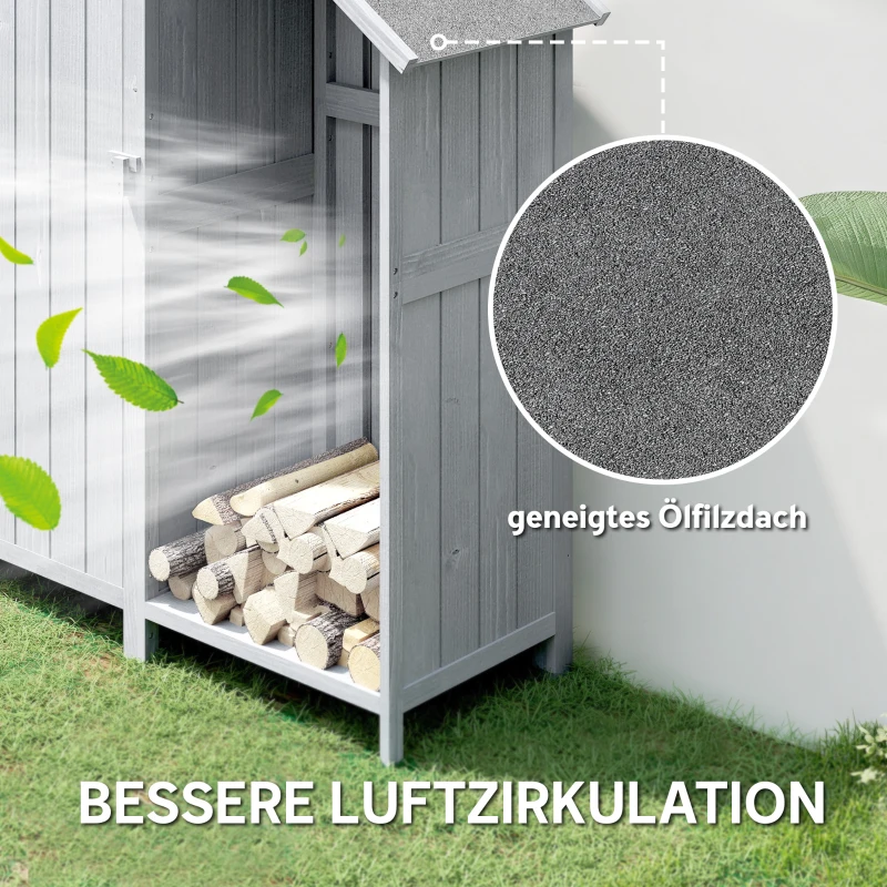 Outsunny Gartenschrank Holz Outdoor wetterfest Geräteschuppen mit Asphaltdach Einlegeboden 129 x 51,5 x 180 cm Grau