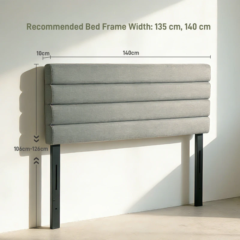 HOMCOM Cabecero de Cama 140 cm Tapizado en Lino Altura Ajustable de 3 Niveles 106/116/126 cm Montado a la Pared Gris