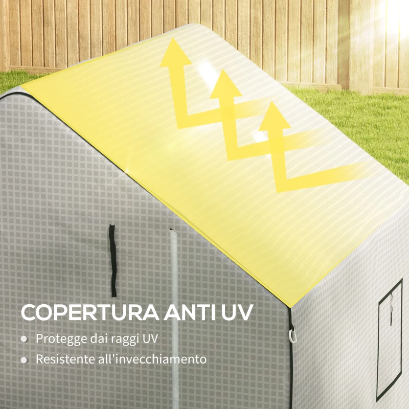 Outsunny Copertura PE per Serra da Giardino con Porta a Cerniera e Finestre, 140x143x190cm, Bianco