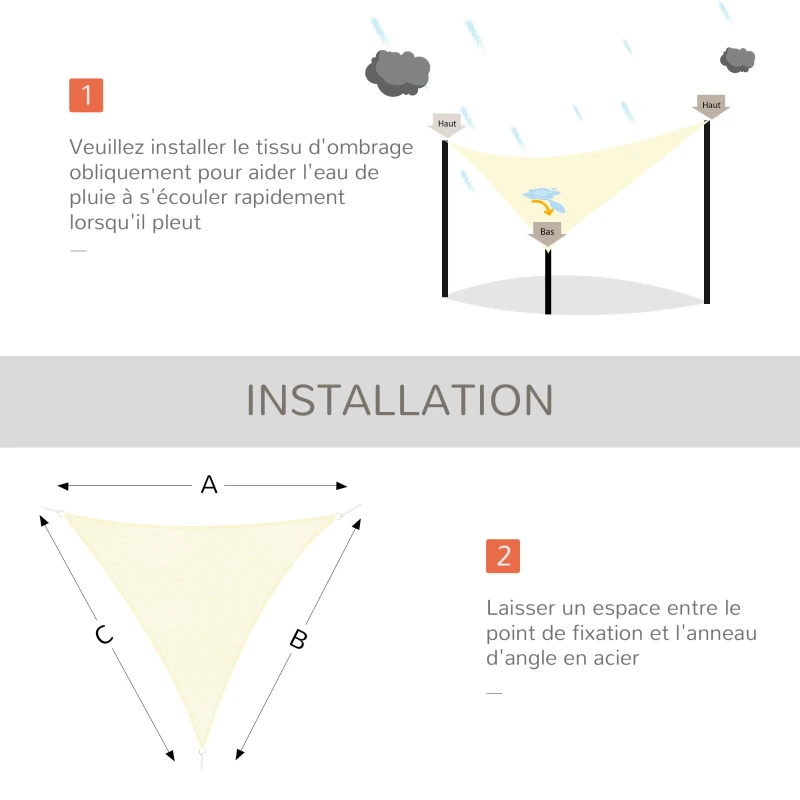 Outsunny Voile d'ombrage triangulaire toile ombrage UV protection pour terrasse jardin extérieur en HDPE 5 x 5 x 5 m crème
