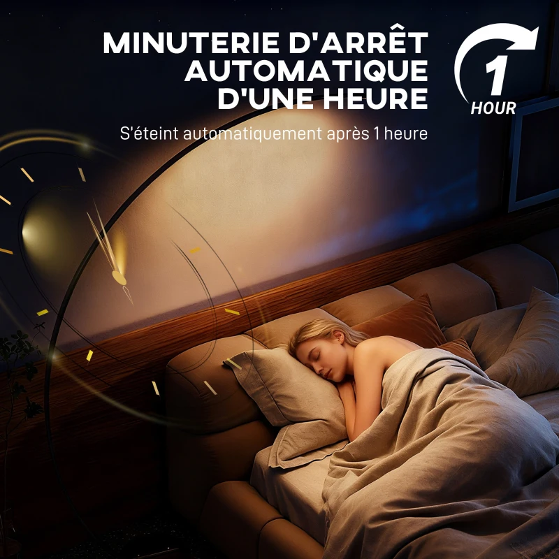 HOMCOM Lampadaire arc LED, lampadaire sur pied salon dimmable 30 W, télécommande magnétique, 120 x 27 x 172 cm, argent