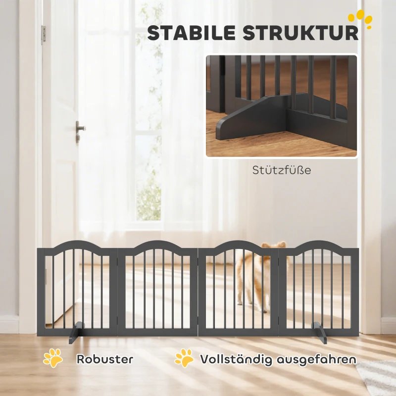 PawHut Absperrgitter Hund Freistehendes Schutzgitter mit Füßen, Klappbar Hundegitter, 4 Paneelen, 208 x 29,5 x 61 cm, Schwarz