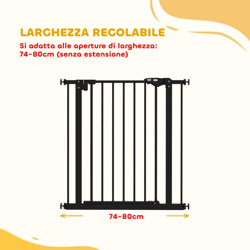 PawHut Cancellino per Cani e Animali Domestici con Chiusura Automatica per Scale e Ingressi, 68x77 cm, Nero