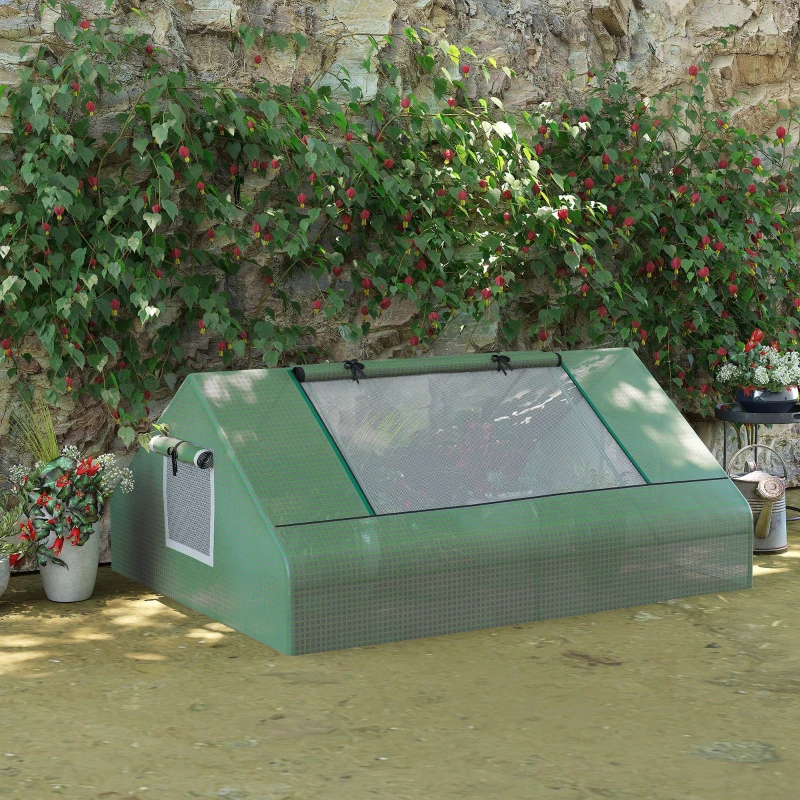 Outsunny Mini serre de jardin mini serre tunnel 180x140x80cm toit pointu acier PE haute densité 140 g/m² 2 grandes fenêtres vert foncé