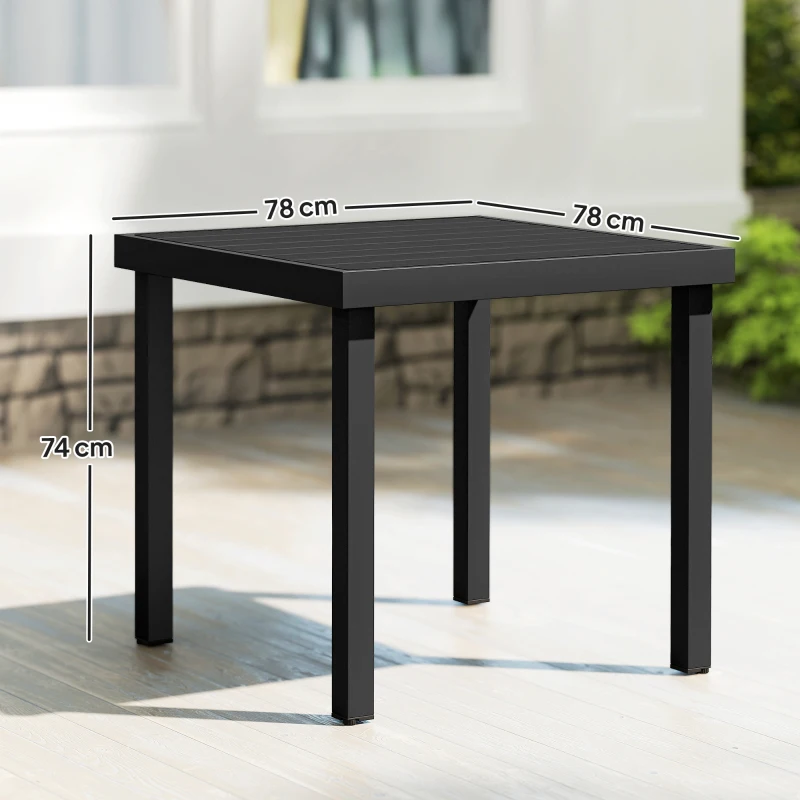 Outsunny Table à manger de jardin pour 4 personnes, en aluminium, 78 x 78 x 74 cm, noir