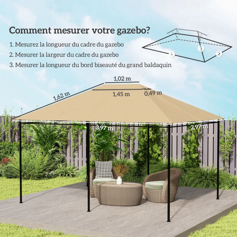 Outsunny Toile de remplacement pour pavillon tonnelle tissu polyester haute densité 180 g/m² anti-UV 3 x 4 m