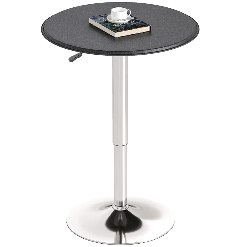 HOMCOM Adjustable Round Bistro Bar Table with PVC Leather Top Steel Base Home Kitchen Dining Desk  Black