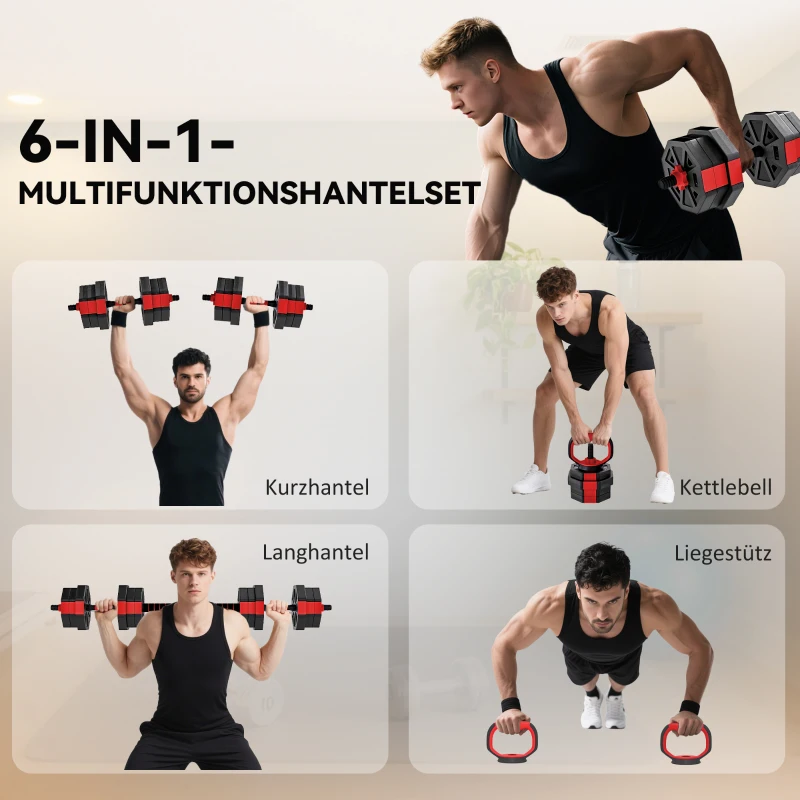 SPORTNOW 6-in-1 Hantelset Kurzhantel Set Kurzhanteln Langhanteln verstellbar 20 KG für Krafttraining Zuhause