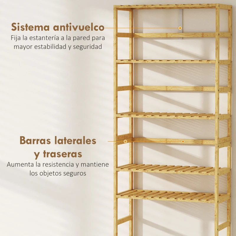 HOMCOM Estantería de Bambú de 6 Niveles Librería para Espacios Pequeños Baño Sala de Estar y Cocina Natural