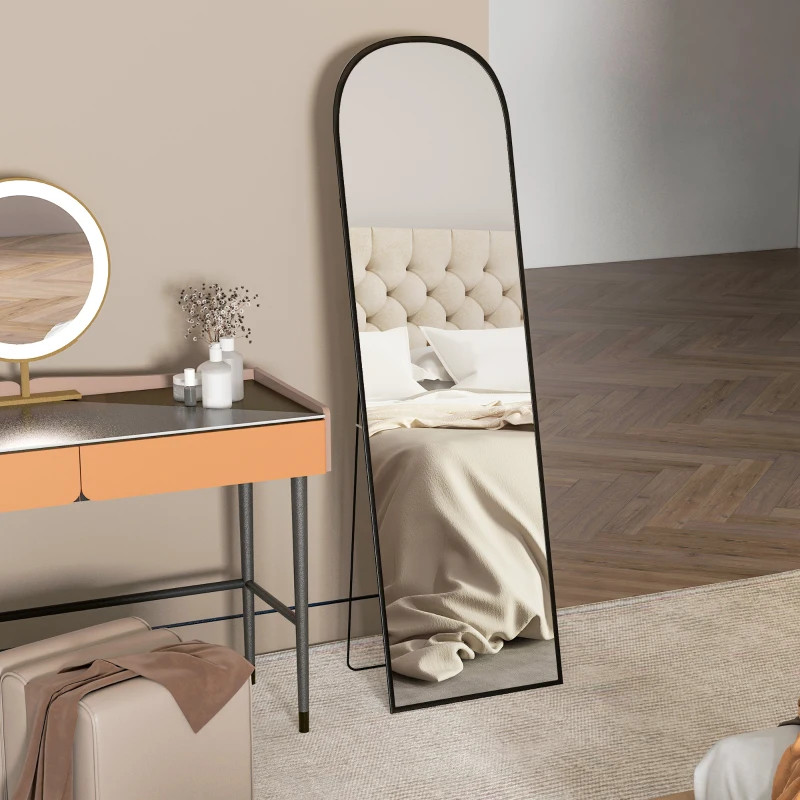 HOMCOM Specchio da Terra e Parete Moderno in Lega di Alluminio con Supporto Pieghevole, 50x170 cm, Nero