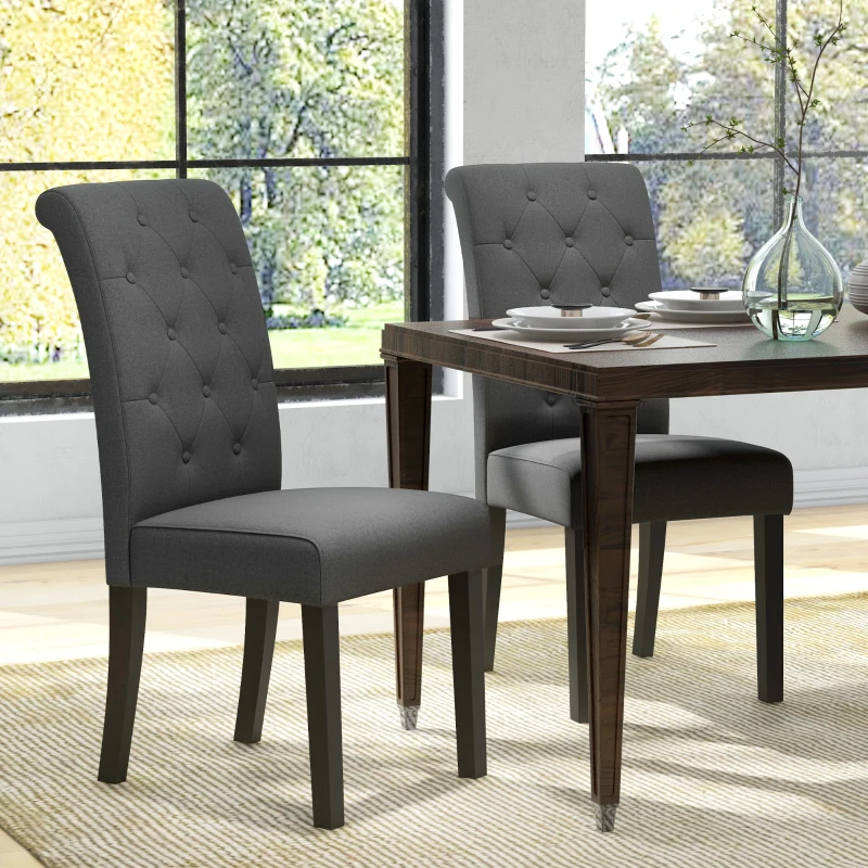 HOMCOM Lot de 2 chaises de Salle à Manger Chaise de cuicine Grand Confort Pieds en Bois Lin 47 x 61 x 101 cm gris foncé