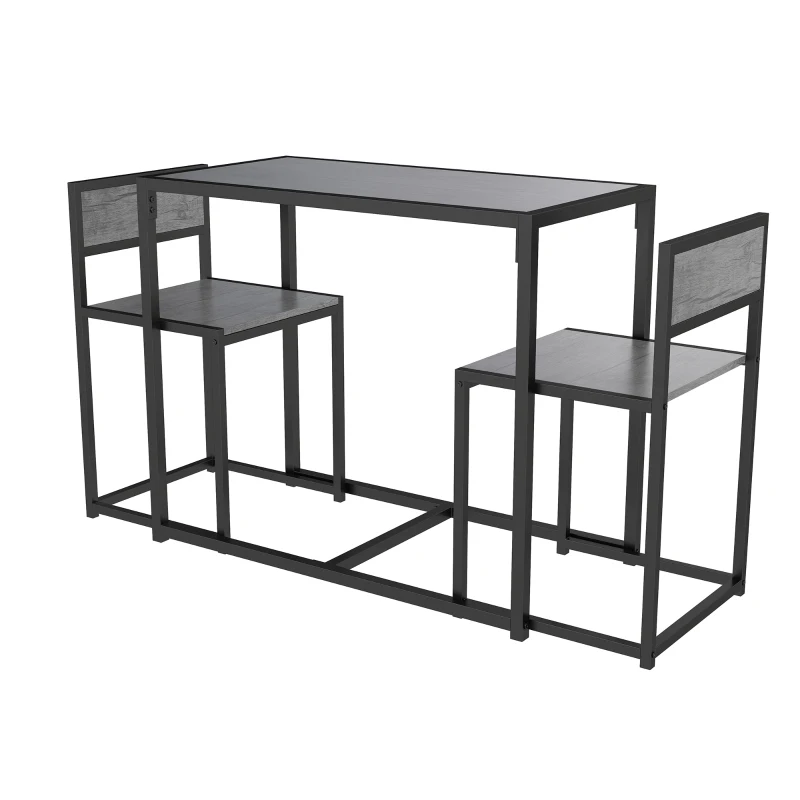 HOMCOM 3 Piece Table Stool Set - Charcoal Grey Wood-Effect