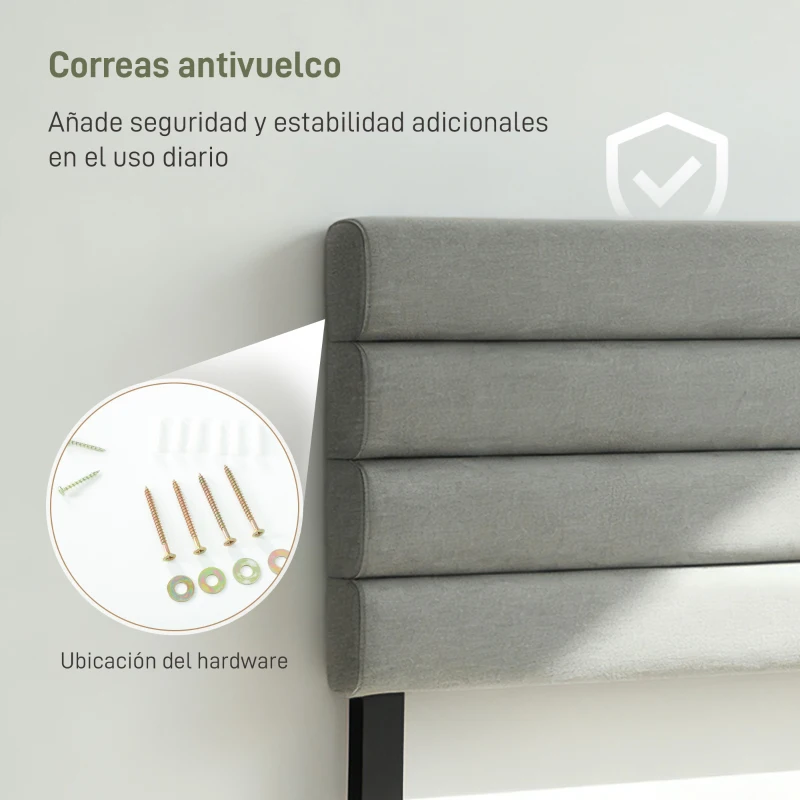 HOMCOM Cabecero de Cama 140 cm Tapizado en Lino Altura Ajustable de 3 Niveles 106/116/126 cm Montado a la Pared Gris