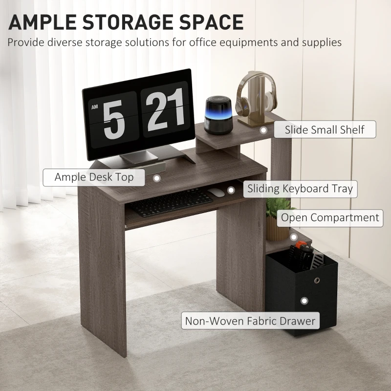 HOMCOM Particle Board Multi-Tier Computer Desk Grey