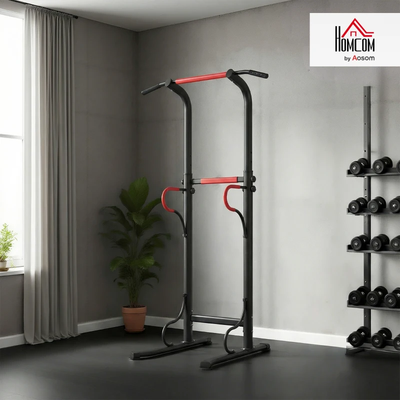 HOMCOM Steel Multi-Use Exercise Power Tower Station Adjustable Height w/ Grips