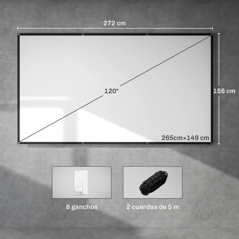 HOMCOM Toile de Projection Manuelle 305 cm Format 16:9 HD 4K/8K pour Intérieur et Extérieur Blanc