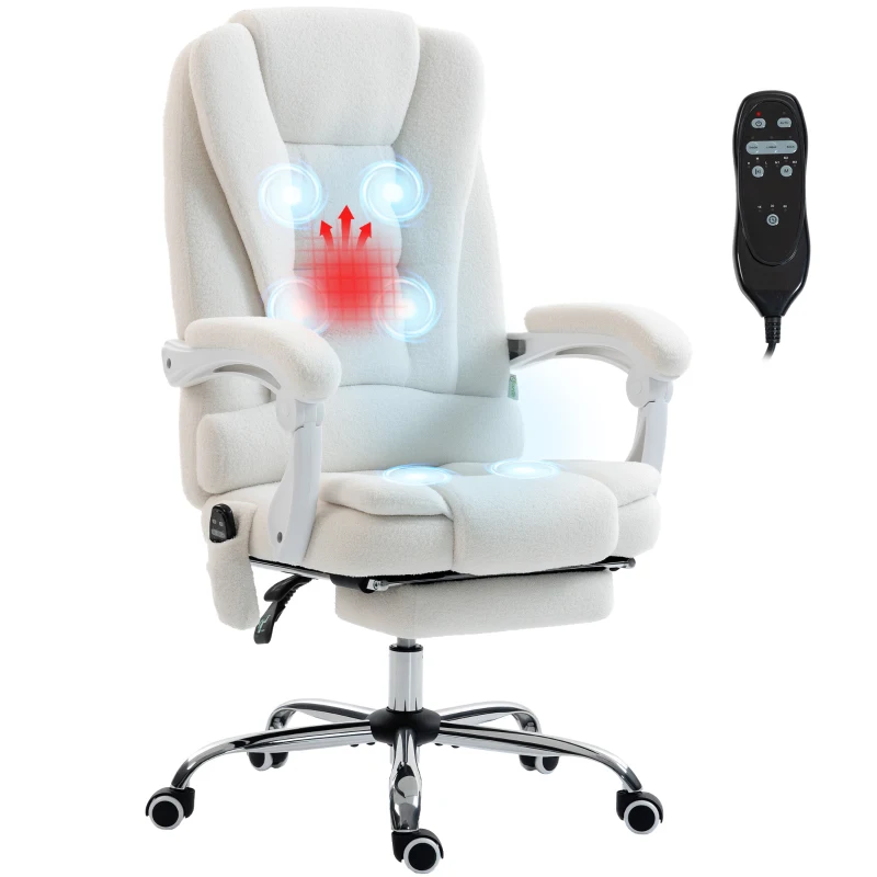 Vinsetto Silla de oficina dirección masajeadora calefactable altura regulable respaldo reclinable tela de lino blanco