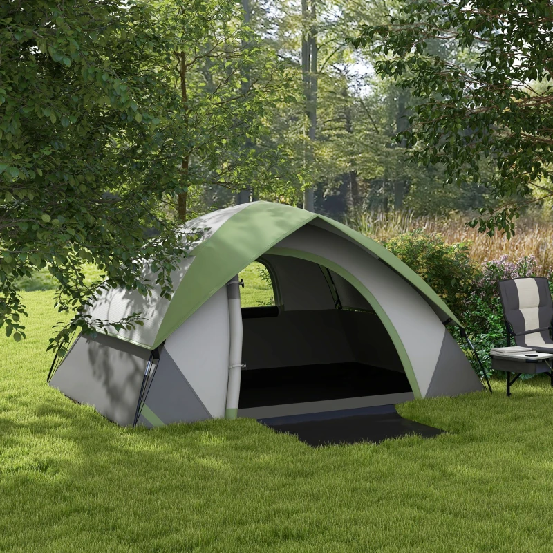 Outsunny Tente de camping pour 2 personnes 3-4 saison 3000 mm imperméable et ventilée, installation facile, gris