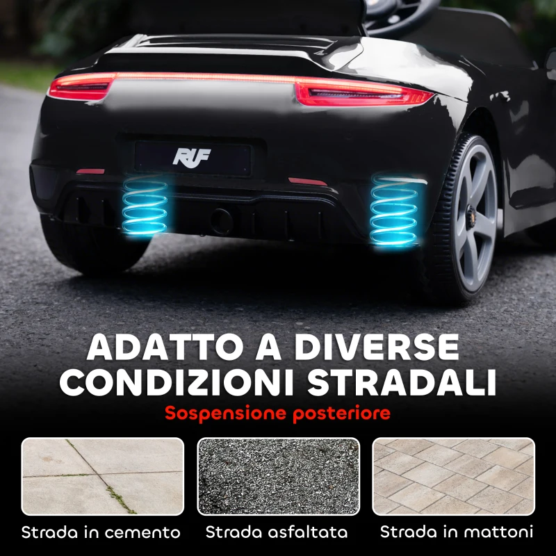 AIYAPLAY Macchina per Bambini 3-5 Anni con Licenza Ufficiale RUF GT, Telecomando, Cintura di Sicurezza e Musica, Nero