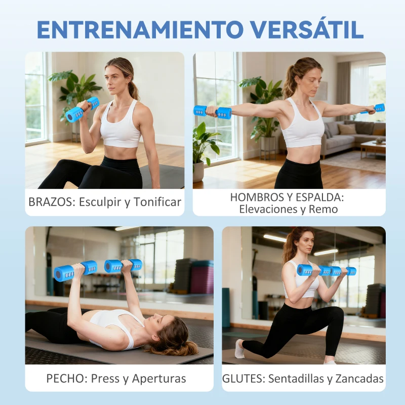 SPORTNOW Juego de Mancuernas Ajustables 4 en 1 de 1/1,5/2/2,5 kg con Mangos Antideslizantes y Diseño Cuadrado para Casa Gimnasio