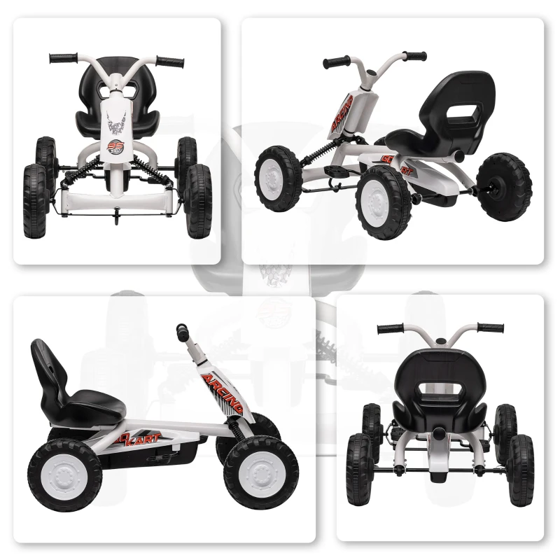 AIYAPLAY Kids Pedal Go Kart with Steel Frame, Sporty Design, for Ages 2-5 Years, White