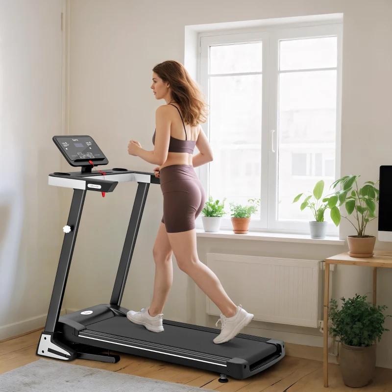 Tapis de Course Electrique Pliable - Aosom.fr x FFHandball - Tapis Roulant 1-12 Km/h 500 W écran LCD 12 programmes Noir