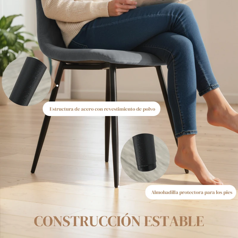 HOMCOM Juego de 4 Sillas de Comedor Tapizadas en Terciopelo con Patas de Acero para Salón 45x54x87 cm Gris