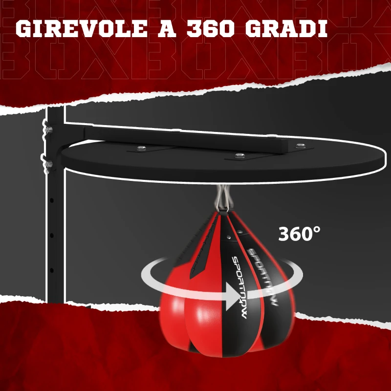 SPORTNOW Punching Ball a Muro con Speed Bag Girevole a 360° e Regolabile su 7 Altezze, Nero e Rosso