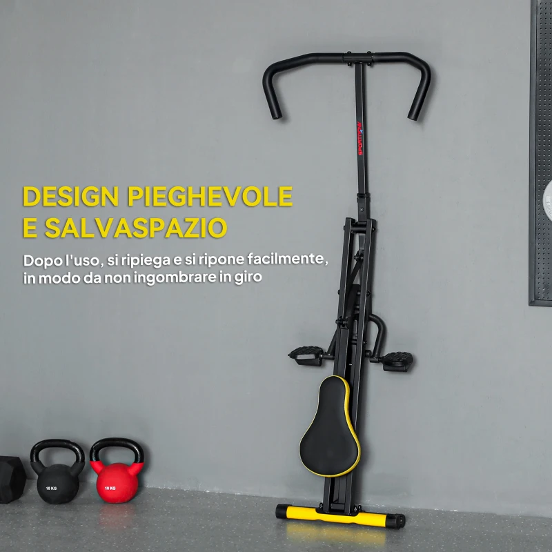 SPORTNOW Macchina Total Crunch Pieghevole con Seduta Regolabile, in Metallo e Plastica, 57x105x115 cm, Giallo