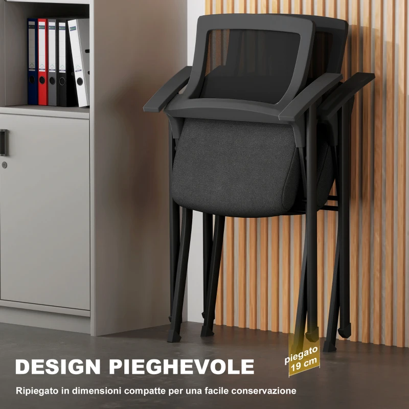 HOMCOM Set 2 Sedie Pieghevoli con Schienale Curvo e Braccioli, in Tessuto Effetto Lino e Acciaio, 61x56x84 cm, Nero