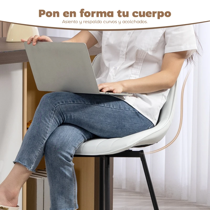 HOMCOM Juego de 2 Taburetes de Bar, Sillas de Bar Giratorio 360° Tapizado en Cuero Sintético con Respaldo y Reposapiés Blanco