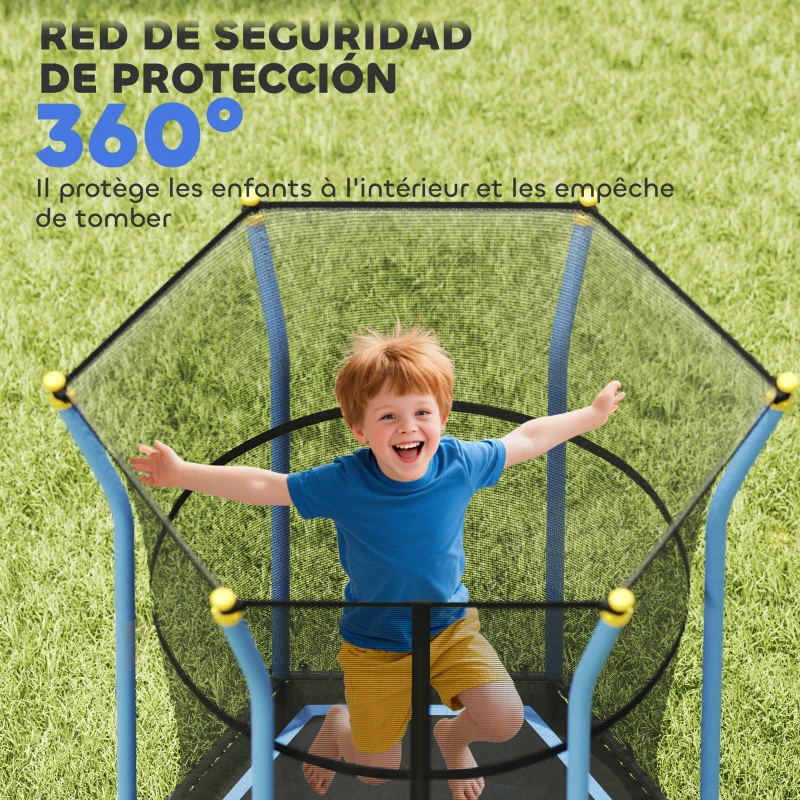 HOMCOM Cama Elástica Infantil Trampolín para Niños +3 Años con Red de Seguridad Ø163,5x190 cm Azul