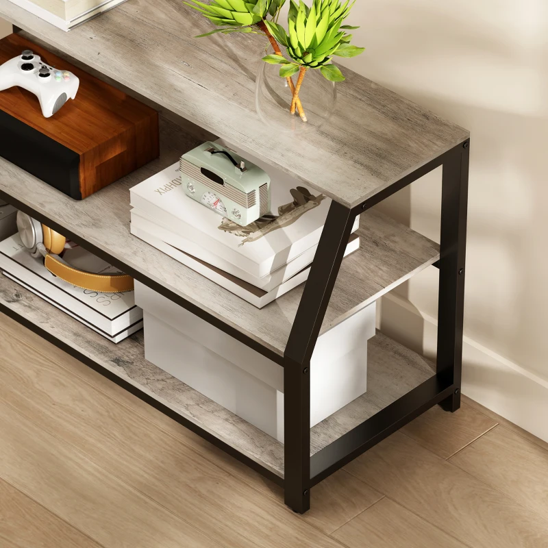 HOMCOM TV-Möbel mit Halterung für Fernseher bis 183 cm, TV-Schrank mit 2 offenen Ablagen, 110x43x150cm, grau