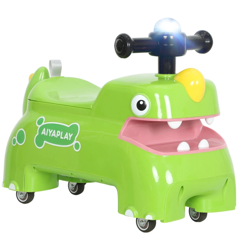 AIYAPLAY Kids Ride On Car, Dinosaur Foot to Floor Slider with Storage, Toddler Walker with Light, Sounds, Green