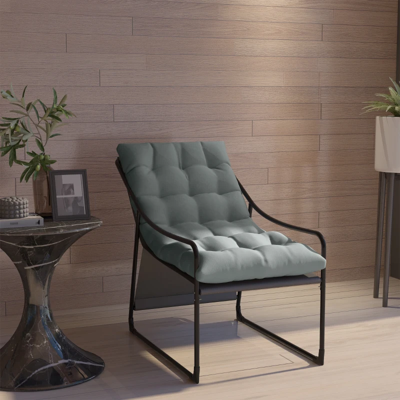 Outsunny Chaise de jardin fauteuil d'extérieur avec coussin cadre en acier pour balcon, terrasse, jardin gris