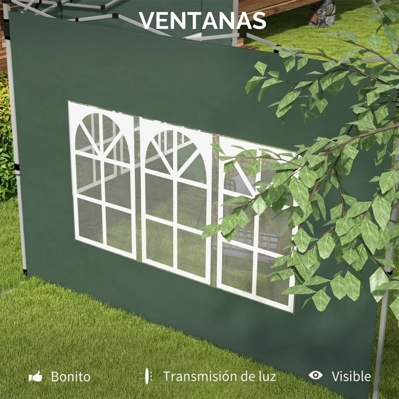 Outsunny Paredes Laterales para Carpa de 3 x 3 / 3 x 4 m 2 Paneles de Tela Oxford de 295x195 cm con Ventana para Fiestas Verde