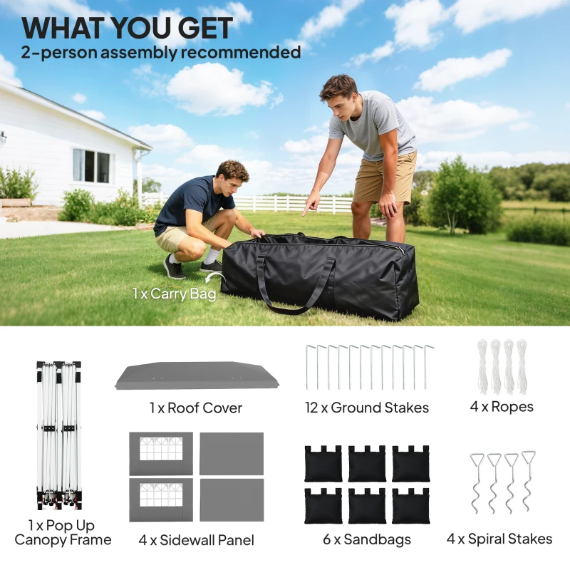 Outsunny Faltpavillon 3x6 m mit Seitenwänden und verstellbarer Höhe, UV-Schutz 50+, Hellgrau