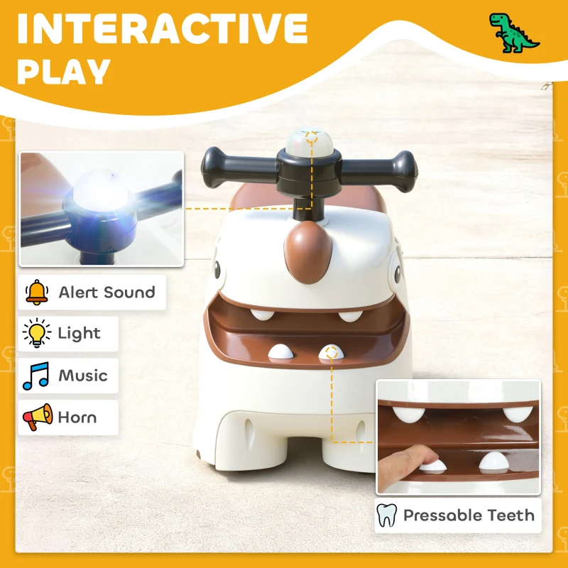 AIYAPLAY Kids Ride On Car, Dinosaur Foot to Floor Slider with Storage, Toddler Walker with Light, Sounds, Cream